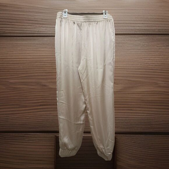New Sincerely Jules satin joggers Cream pull on elastic waist size Large - Picture 7 of 10